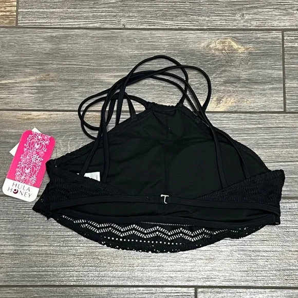 NWT Hula Honey High Neck Bikini Swim Top Black Lace Overlay XS S M XL Juniors' - Picture 13 of 13